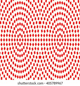 Pattern with symmetric geometric ornament. Red white squares and rhombuses abstract background. Abstract repeated geometrical figures wallpaper. Vector illustration