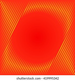 Pattern with symmetric geometric ornament. Red orange sharp lines and round spheres abstract background. 3d optical illusion effect wallpaper. Vector illustration