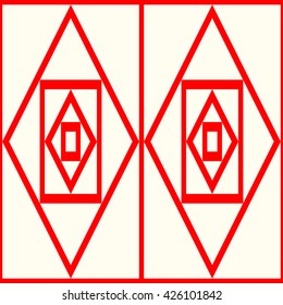 Pattern with symmetric geometric ornament. Red geometrical figures abstract background. Abstract repeated squares, rhombuses and triangles wallpaper. Vector illustration