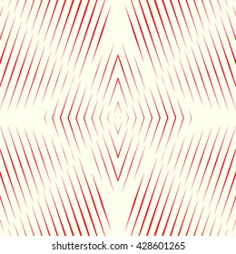 Pattern with symmetric geometric ornament. Red sharp lines and rhombus spheres abstract background. Optical illusion effect wallpaper. Vector illustration