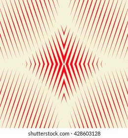 Pattern with symmetric geometric ornament. Red sharp lines and rhombus spheres abstract background. Optical illusion effect wallpaper. Vector illustration