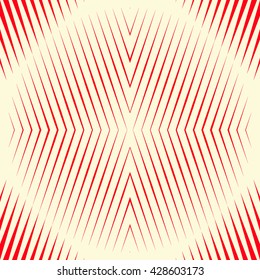 Pattern with symmetric geometric ornament  Red sharp lines and round spheres abstract background. Optical illusion effect wallpaper. Vector illustration