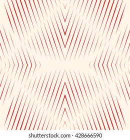 Pattern with symmetric geometric ornament. Red sharp lines and geometrical form spheres abstract background. Optical illusion effect wallpaper. Vector illustration