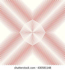 Pattern with symmetric geometric ornament. Red sharp lines abstract background. Optical illusion effect picture wallpaper. Vector illustration