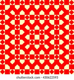 Pattern with symmetric geometric ornament. Red and gold abstract background. Ornament picture wallpaper. Vector illustration