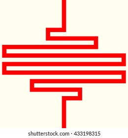 Pattern with symmetric geometric ornament. Red curve abstract background. Ornament picture wallpaper. Vector illustration