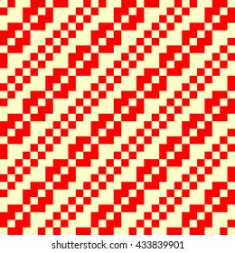 Pattern with symmetric geometric ornament. Red rhombuses, squares and curves abstract background. Ornament picture wallpaper. Vector illustration