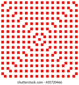 Pattern with symmetric geometric ornament. Red bitmap abstract background. Repeated stylized squares wallpaper. Vector illustration