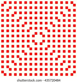 Pattern with symmetric geometric ornament. Red bitmap abstract background. Repeated stylized squares wallpaper. Vector illustration