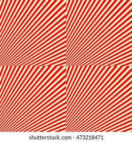 Pattern with symmetric geometric ornament. Red lines on yellow background. Op art style wallpaper. Vector abstract illustration