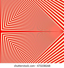 Pattern with symmetric geometric ornament. Red lines on yellow background. Op art style wallpaper. Vector abstract illustration