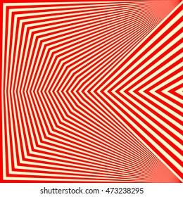 Pattern with symmetric geometric ornament. Red lines on yellow background. Op art style wallpaper. Vector abstract illustration