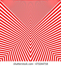 Pattern with symmetric geometric ornament. Red lines on white background. Op art style wallpaper. Vector abstract illustration