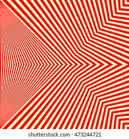 Pattern with symmetric geometric ornament. Red lines on yellow background. Op art style wallpaper. Vector abstract illustration