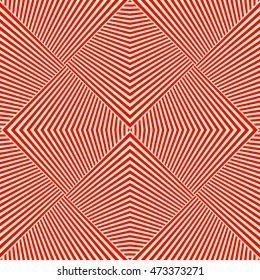 Pattern with symmetric geometric ornament. Red lines on yellow background. Op art style wallpaper. Vector abstract illustration