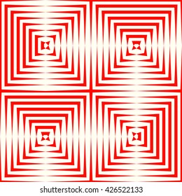 Pattern with symmetric geometric ornament. Repeating breaking red lines abstract background. Abstract repeated stylized squares wallpaper. Vector illustration