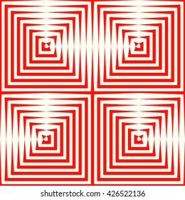 Pattern with symmetric geometric ornament. Repeating breaking red lines abstract background. Abstract repeated stylized squares wallpaper. Vector illustration