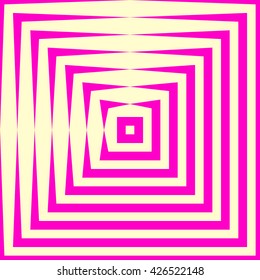 Pattern with symmetric geometric ornament. Repeating breaking pink lines abstract background. Abstract repeated stylized squares wallpaper. Vector illustration