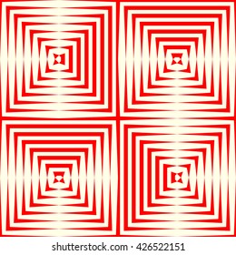 Pattern with symmetric geometric ornament. Repeating breaking red lines abstract background. Abstract repeated stylized squares wallpaper. Vector illustration