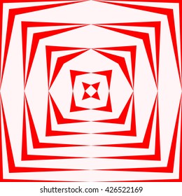 Pattern with symmetric geometric ornament. Repeating breaking red lines abstract background. Abstract repeated stylized squares wallpaper. Vector illustration