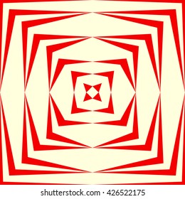 Pattern with symmetric geometric ornament. Repeating breaking red lines abstract background. Abstract repeated stylized squares wallpaper. Vector illustration
