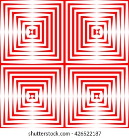 Pattern with symmetric geometric ornament. Repeating breaking red lines abstract background. Abstract repeated stylized squares wallpaper. Vector illustration