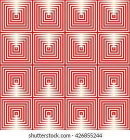 Pattern with symmetric geometric ornament. Repeating breaking red lines abstract background. Abstract repeated stylized squares wallpaper. Vector illustration