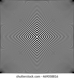 Pattern with symmetric geometric ornament. Sharp curves abstract background. Op art style wallpaper. Vector illustration