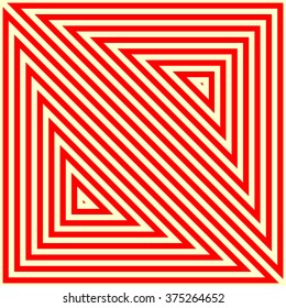 Pattern with symmetric geometric ornament. Striped red white abstract background. Abstract repeated triangles wallpaper. Vector illustration