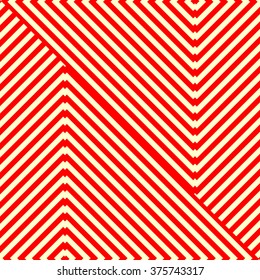 Pattern with symmetric geometric ornament. Striped red white abstract background. Abstract repeated square wallpaper. Vector illustration