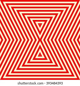Pattern with symmetric geometric ornament. Striped red white abstract background. Abstract repeated triangles wallpaper. Vector illustration