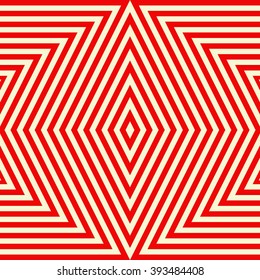 Pattern with symmetric geometric ornament. Striped red white abstract background. Abstract repeated triangles wallpaper. Vector illustration