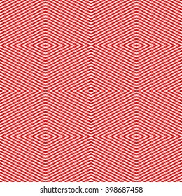 Pattern with symmetric geometric ornament. Striped red white abstract background. Abstract repeated wallpaper. Vector illustration
