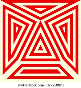 Pattern with symmetric geometric ornament. Striped red white abstract background. Abstract repeated triangles wallpaper. Vector illustration