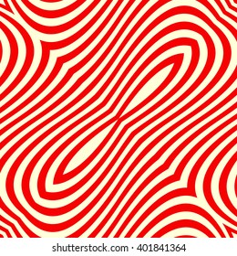 Pattern with symmetric geometric ornament. Striped red white abstract background. Abstract repeated wavy lines wallpaper. Vector illustration