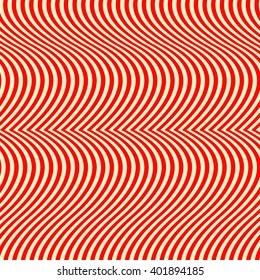 Pattern with symmetric geometric ornament. Striped red white abstract background. Abstract repeated wavy lines wallpaper. Vector illustration