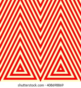 Pattern with symmetric geometric ornament. Striped red white abstract background. Abstract repeated triangles wallpaper. Vector illustration