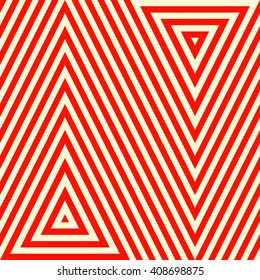 Pattern with symmetric geometric ornament. Striped red white abstract background. Abstract repeated triangles wallpaper. Vector illustration