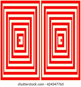Pattern with symmetric geometric ornament. Striped red white abstract background. Abstract repeated squares wallpaper. Vector illustration
