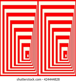 Pattern with symmetric geometric ornament. Striped red white abstract background. Abstract repeated squares wallpaper. Vector illustration