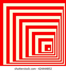 Pattern with symmetric geometric ornament. Striped red white abstract background. Abstract repeated squares wallpaper. Vector illustration