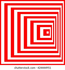 Pattern with symmetric geometric ornament. Striped red white abstract background. Abstract repeated squares wallpaper. Vector illustration