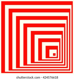 Pattern with symmetric geometric ornament. Striped red white abstract background. Abstract repeated squares wallpaper. Vector illustration