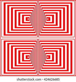 Pattern with symmetric geometric ornament. Striped red white abstract background. Abstract repeated squares wallpaper. Vector illustration