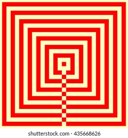 Pattern with symmetric geometric ornament. Striped red abstract background. Repeated stylized squares wallpaper. Vector illustration
