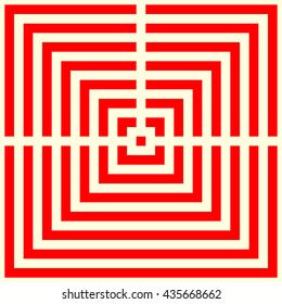 Pattern with symmetric geometric ornament. Striped red abstract background. Repeated stylized squares wallpaper. Vector illustration