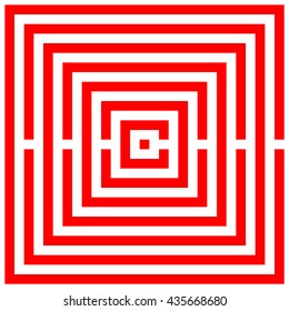 Pattern with symmetric geometric ornament. Striped red abstract background. Repeated stylized squares wallpaper. Vector illustration