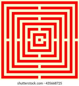 Pattern with symmetric geometric ornament. Striped red abstract background. Repeated stylized squares wallpaper. Vector illustration