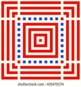 Pattern with symmetric geometric ornament. Striped colored abstract background. Repeated stylized squares wallpaper. Vector illustration