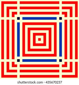 Pattern with symmetric geometric ornament. Striped colored abstract background. Repeated stylized squares wallpaper. Vector illustration